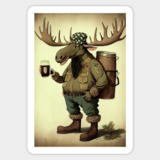 Moose Backpacker with a drink Sticker